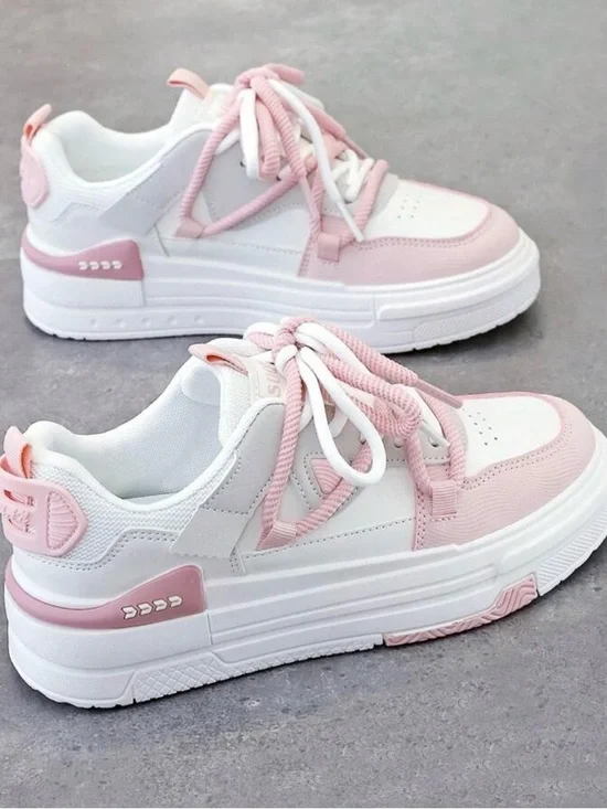 Women's Low-Top Casual Sneakers in Pink and White - Picture 2 of 10
